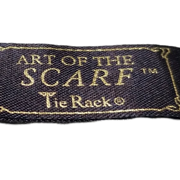 The Art of the Scarf-Vintage Italian Scarf by The Tie Rack Black w/Golden Roses - Picture 5 of 11